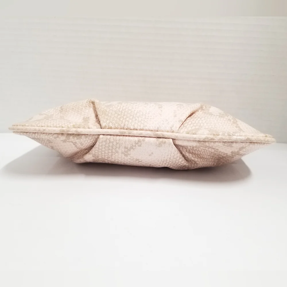 JIMMY CHOO Light Pink Snakeskin Embossed Vegan Cosmetic Clutch Bag